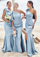 Trumpet/Mermaid One-Shoulder Sleeveless Floor-Length Stretch Satin Plus Size Bridesmaid Dresses with Bowknot - Plus Size Bridesmaid Dresseses Amaris DKP0025228