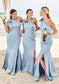 Trumpet/Mermaid One-Shoulder Sleeveless Floor-Length Stretch Satin Plus Size Bridesmaid Dresses with Bowknot - Plus Size Bridesmaid Dresseses Amaris DKP0025228