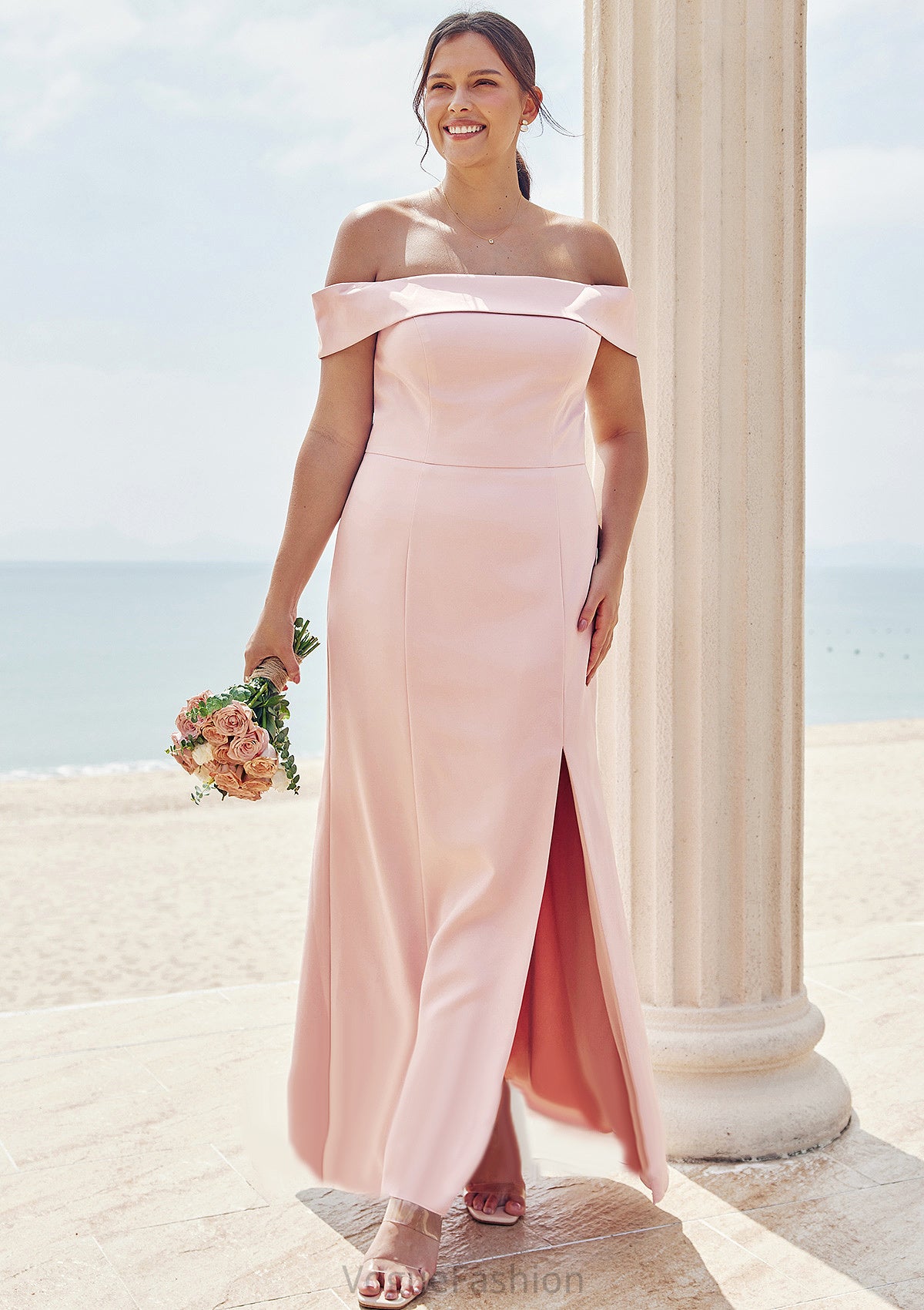 Trumpet/Mermaid Off-the-Shoulder Sleeveless Floor-Length Stretch Crepe Plus Size Bridesmaid Dresses Ina DKP0025261