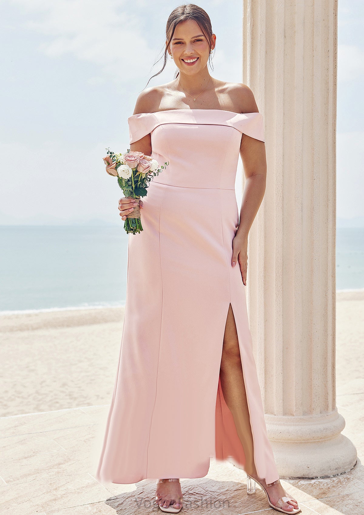 Trumpet/Mermaid Off-the-Shoulder Sleeveless Floor-Length Stretch Crepe Plus Size Bridesmaid Dresses Ina DKP0025261