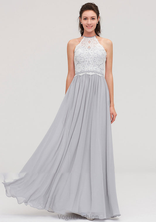 Sleeveless Scoop Neck A-line/Princess Chiffon Long/Floor-Length Bridesmaid Dresseses With Lace Frida DKP0025497