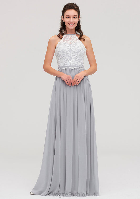 Sleeveless Scoop Neck A-line/Princess Chiffon Long/Floor-Length Bridesmaid Dresseses With Lace Frida DKP0025497