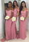 Sleeveless Off-the-Shoulder Sweep Train Sheath/Column Jersey Bridesmaid Dresseses With Lace Beading Everleigh DKP0025519