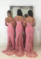 Sleeveless Off-the-Shoulder Sweep Train Sheath/Column Jersey Bridesmaid Dresseses With Lace Beading Everleigh DKP0025519