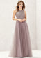 A-line Scoop Neck Sleeveless Lace Tulle Long/Floor-Length Bridesmaid Dresses Makena DKP0025631