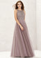 A-line Scoop Neck Sleeveless Lace Tulle Long/Floor-Length Bridesmaid Dresses Makena DKP0025631