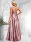 Natalia A-line V-Neck Floor-Length Stretch Satin Bridesmaid Dress DKP0025822