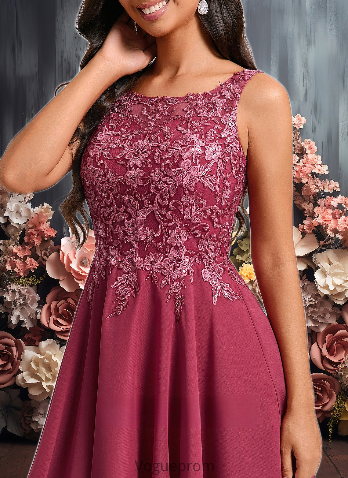 Rita A-line Scoop Short Chiffon Homecoming Dress With Sequins Appliques Lace DKP0025681