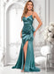 Ellie Trumpet/Mermaid V-Neck Sweep Train Stretch Satin Prom Dresses DKP0025855