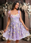 Jan A-line Scoop Short Floral Lace Homecoming Dress With Bow 3D Floral DKP0025695