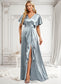 Jemima A-line V-Neck Floor-Length Stretch Satin Bridesmaid Dress With Ruffle DKP0025767