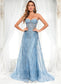 Nellie Sheath/Column Sweetheart Sweep Train Sequin Tulle Prom Dresses With Sequins DKP0025860