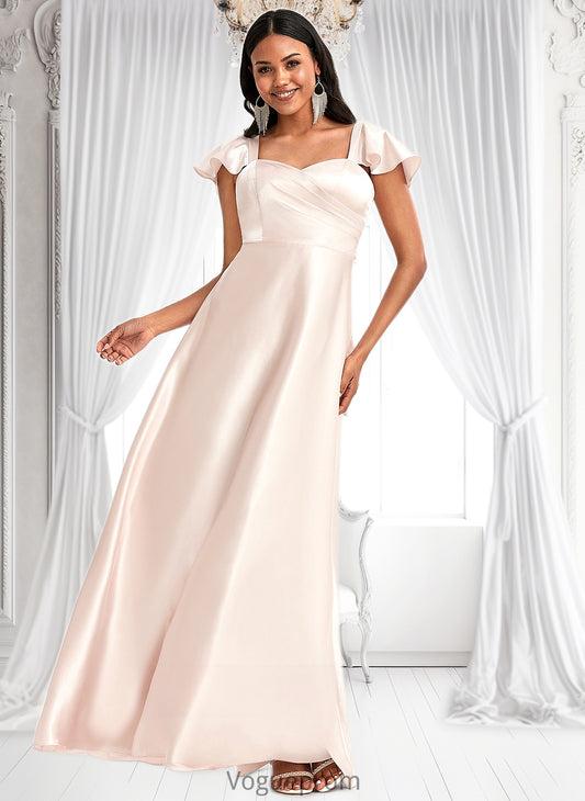 Hailie A-line V-Neck Floor-Length Stretch Satin Bridesmaid Dress With Bow DKP0025759