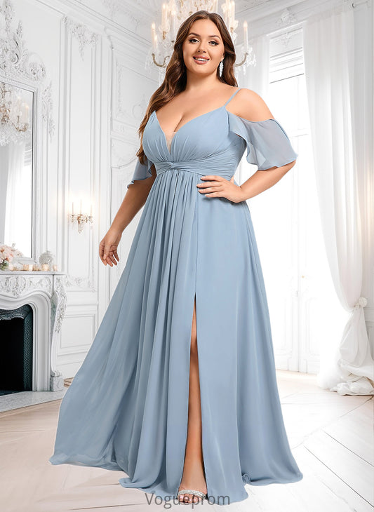 Yvonne A-line Cold Shoulder Floor-Length Chiffon Bridesmaid Dress With Ruffle DKP0025797