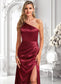 Finley A-line One Shoulder Floor-Length Stretch Satin Bridesmaid Dress With Bow DKP0025758