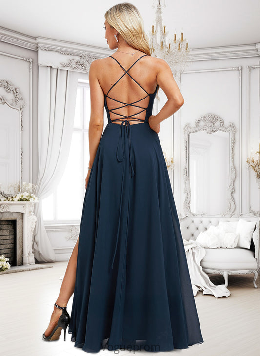 Abril A-line V-Neck Floor-Length Chiffon Prom Dresses With Pleated DKP0025830