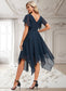 Ayla A-line V-Neck Asymmetrical Chiffon Bridesmaid Dress With Ruffle DKP0025804