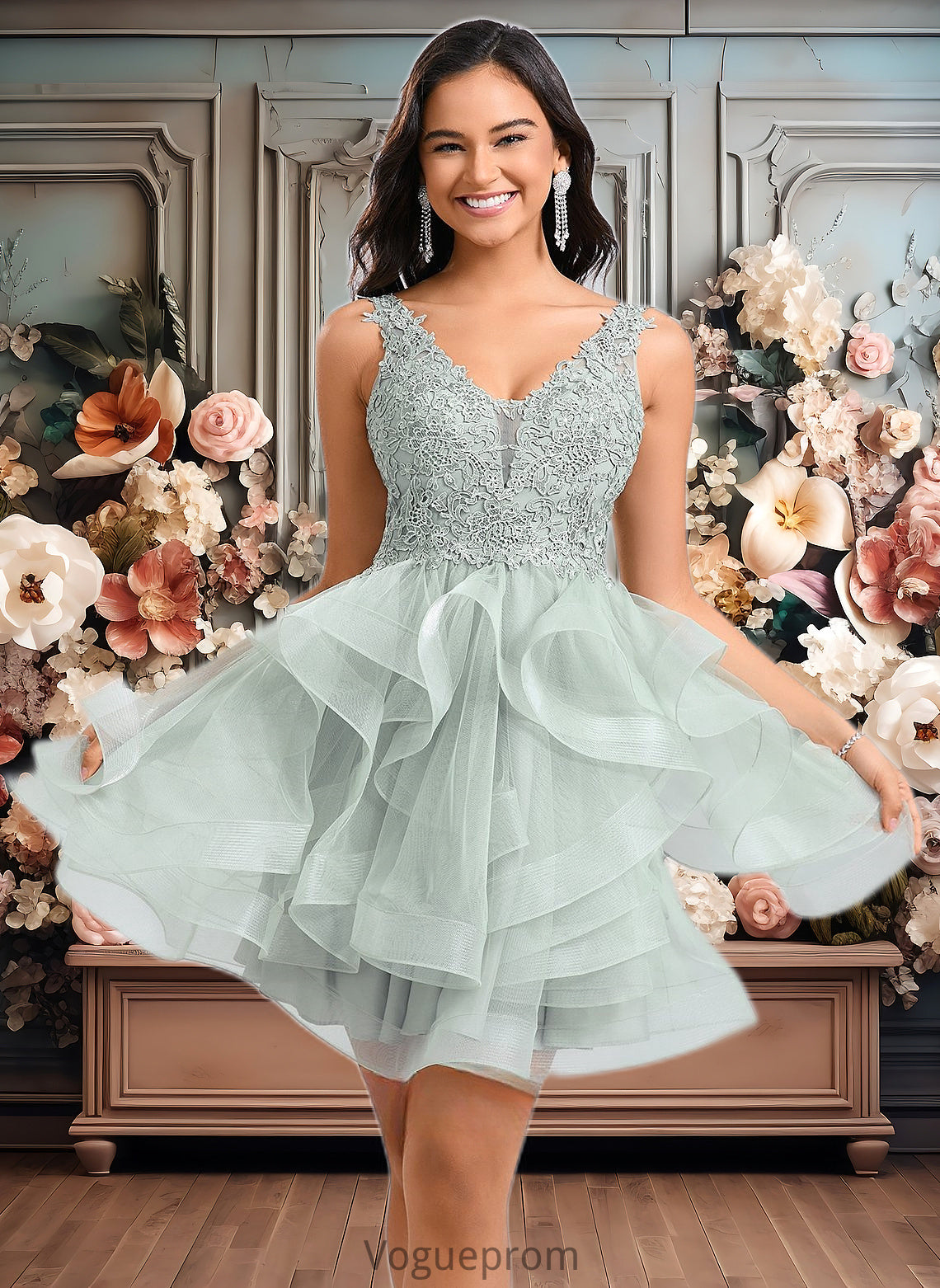 Jasmine Ball-Gown/Princess V-Neck Short Tulle Lace Homecoming Dress DKP0025671