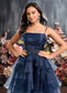 Sanaa Ball-Gown/Princess Straight Asymmetrical Organza Homecoming Dress With Sequins Appliques Lace DKP0025652