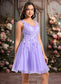 Annabelle Ball-Gown/Princess V-Neck Short Lace Tulle Homecoming Dress With Flower DKP0025656