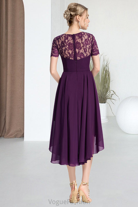 Adalynn A-line Scoop Asymmetrical Chiffon Lace Homecoming Dress DKP0020587