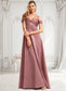 Leslie A-line Cold Shoulder Floor-Length Satin Bridesmaid Dress DKP0025750