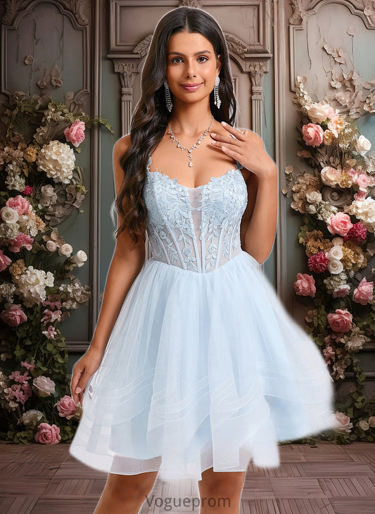 Lisa Ball-Gown/Princess Scoop Short Tulle Homecoming Dress With Appliques Lace DKP0025659