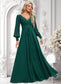 Makaila A-line V-Neck Floor-Length Chiffon Bridesmaid Dress DKP0025816