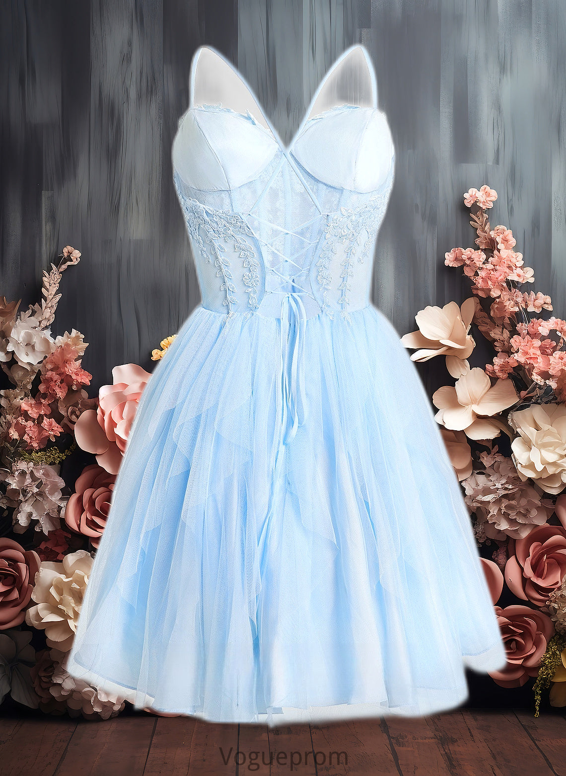 Gemma Ball-Gown/Princess Sweetheart Short Lace Tulle Homecoming Dress With Ruffle DKP0025707