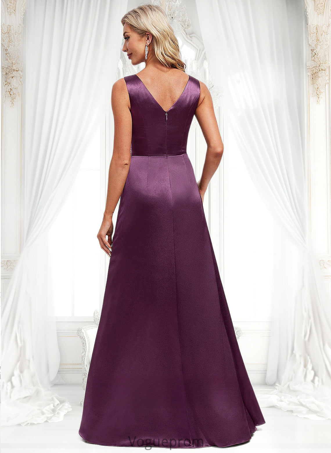 Jolie A-line Scoop Floor-Length Stretch Satin Bridesmaid Dress DKP0025829