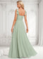 Olympia A-line Square Floor-Length Chiffon Prom Dresses With Bow DKP0025876