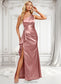 Jaylen A-line One Shoulder Floor-Length Stretch Satin Bridesmaid Dress With Ruffle DKP0025768