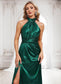 Karsyn A-line Halter Floor-Length Stretch Satin Bridesmaid Dress With Ruffle DKP0025817