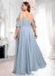 Yvonne A-line Cold Shoulder Floor-Length Chiffon Bridesmaid Dress With Ruffle DKP0025797