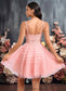 Mary Ball-Gown/Princess Scoop Short Tulle Lace Homecoming Dress With Ruffle DKP0025676