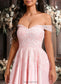 Avery A-line Off the Shoulder Short Satin Homecoming Dress With Rhinestone Beading Appliques Lace DKP0025679