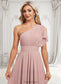 Aria A-line One Shoulder Asymmetrical Chiffon Bridesmaid Dress With Ruffle DKP0025819