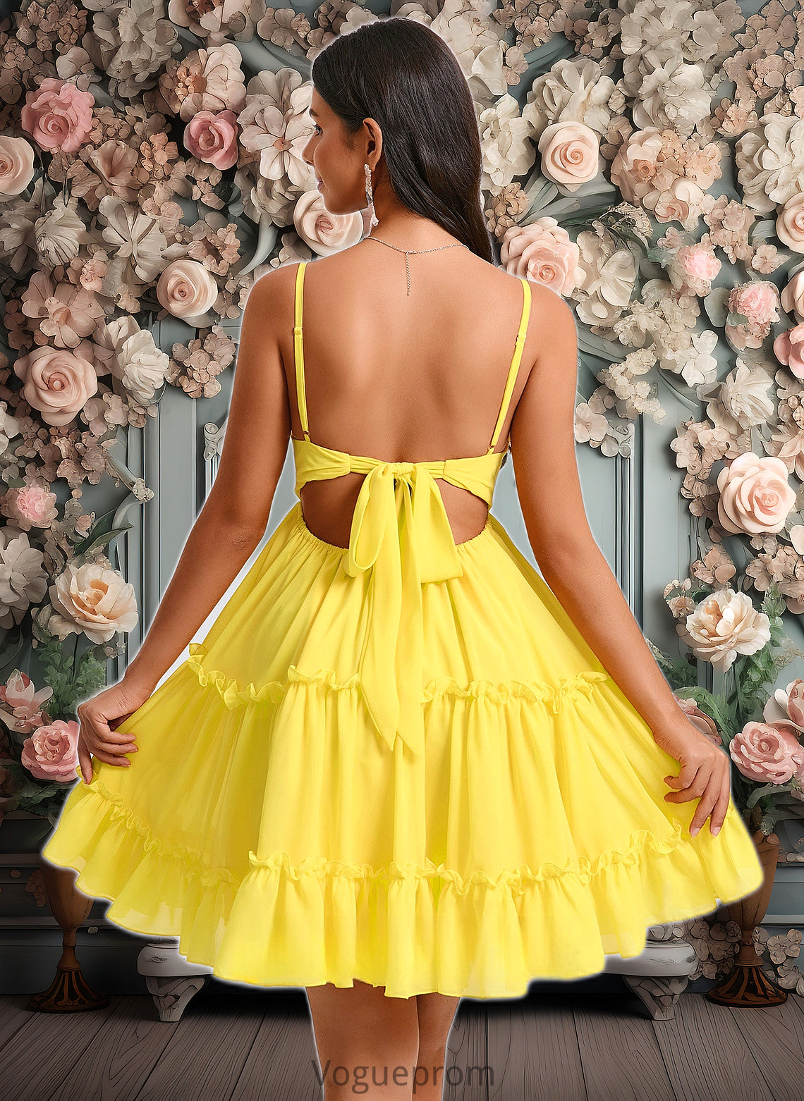 Jimena A-line V-Neck Short Chiffon Homecoming Dress With Ruffle Sequins DKP0025700