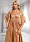 Juliana A-line V-Neck Floor-Length Stretch Satin Bridesmaid Dress DKP0025793