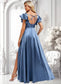 Anya A-line Square Floor-Length Stretch Satin Bridesmaid Dress With Ruffle DKP0025769