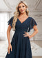 Ayla A-line V-Neck Asymmetrical Chiffon Bridesmaid Dress With Ruffle DKP0025804