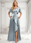 Jemima A-line V-Neck Floor-Length Stretch Satin Bridesmaid Dress With Ruffle DKP0025767