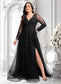 Valentina A-line V-Neck Floor-Length Tulle Prom Dresses With Sequins Appliques Lace Beading DKP0025834