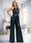 Jaylin Jumpsuit/Pantsuit Halter Floor-Length Stretch Satin Bridesmaid Dress DKP0025805