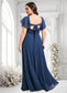 Cecilia A-line V-Neck Floor-Length Chiffon Bridesmaid Dress With Ruffle DKP0025802