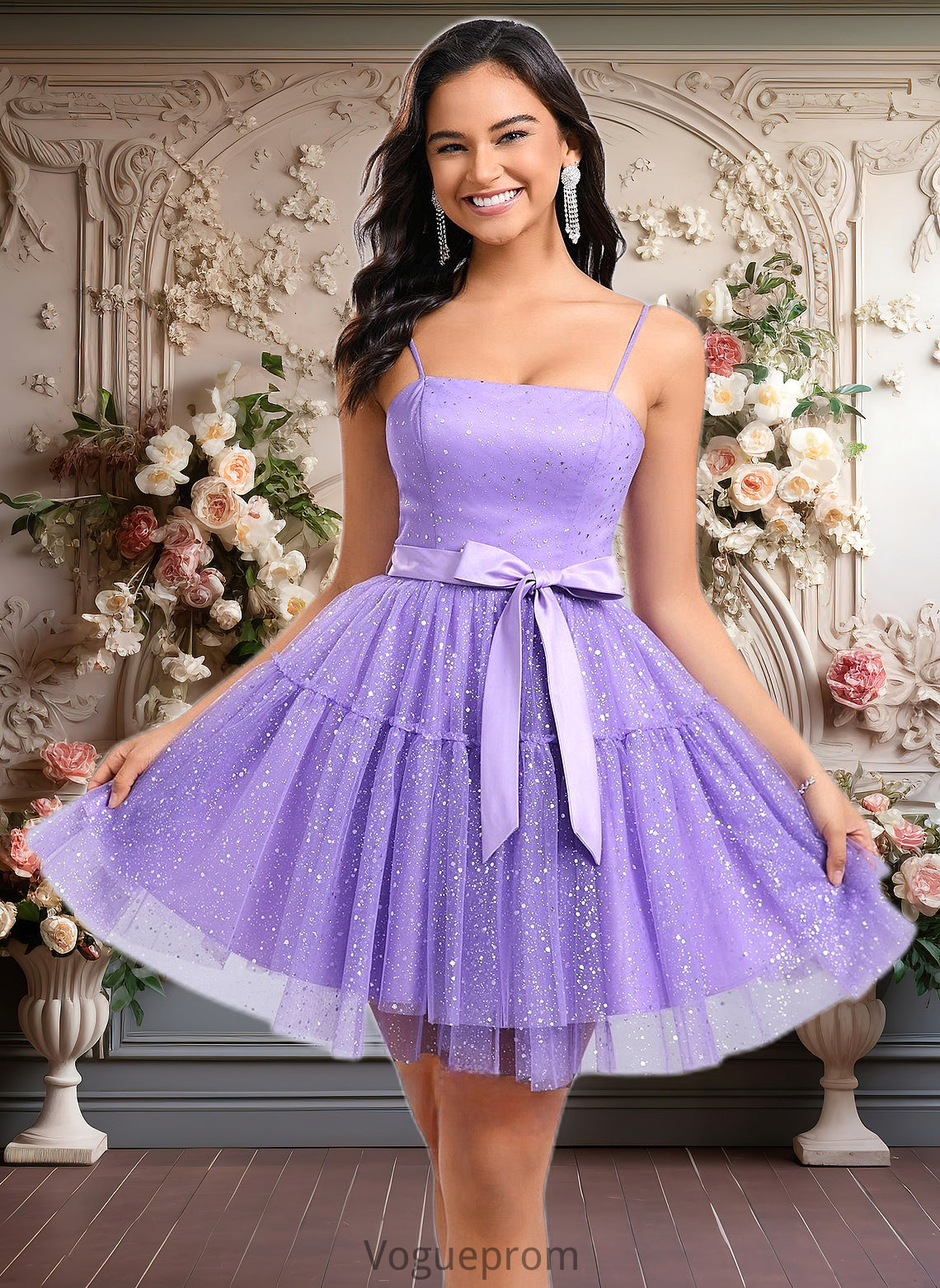 Kiara Ball-Gown/Princess Straight Short Tulle Homecoming Dress With Bow DKP0025717