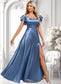 Anya A-line Square Floor-Length Stretch Satin Bridesmaid Dress With Ruffle DKP0025769