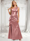 Jaylen A-line One Shoulder Floor-Length Stretch Satin Bridesmaid Dress With Ruffle DKP0025768