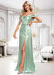 Naomi A-line Cowl Cold Shoulder Floor-Length Stretch Satin Bridesmaid Dress With Bow Ruffle DKP0025807