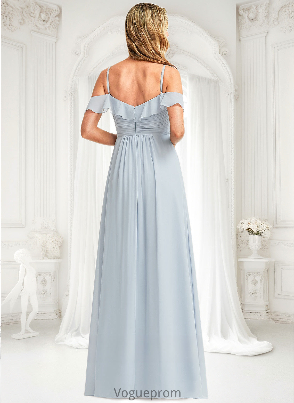 Amirah A-line Cold Shoulder Floor-Length Chiffon Bridesmaid Dress With Ruffle DKP0025723